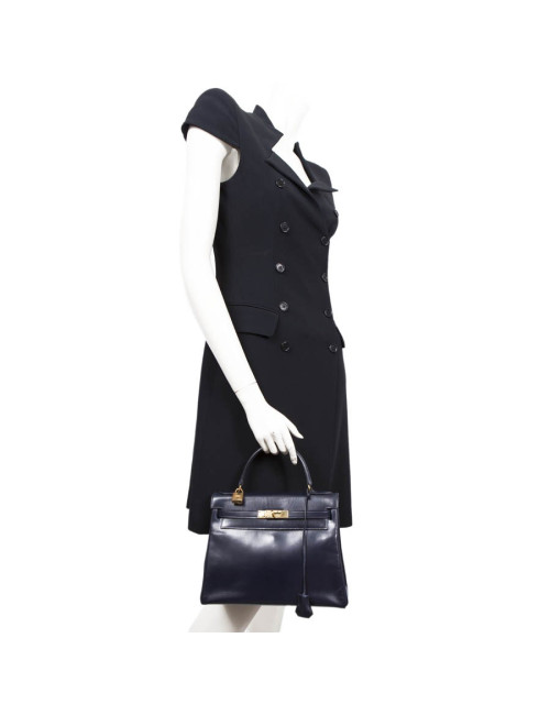 Bag Kelly 28 HERMES leather blue box night