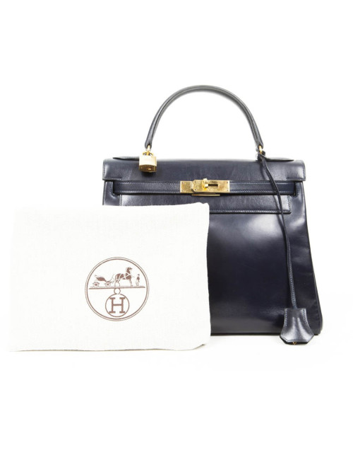 Bag Kelly 28 HERMES leather blue box night