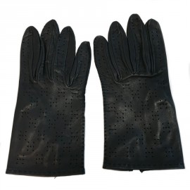 HERMES gloves in dark blue perforated leather size 7