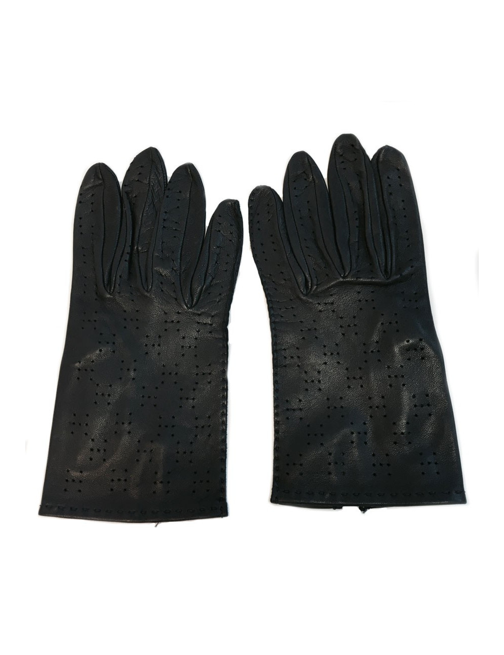 Gants HERMES en cuir bleu foncé perforé