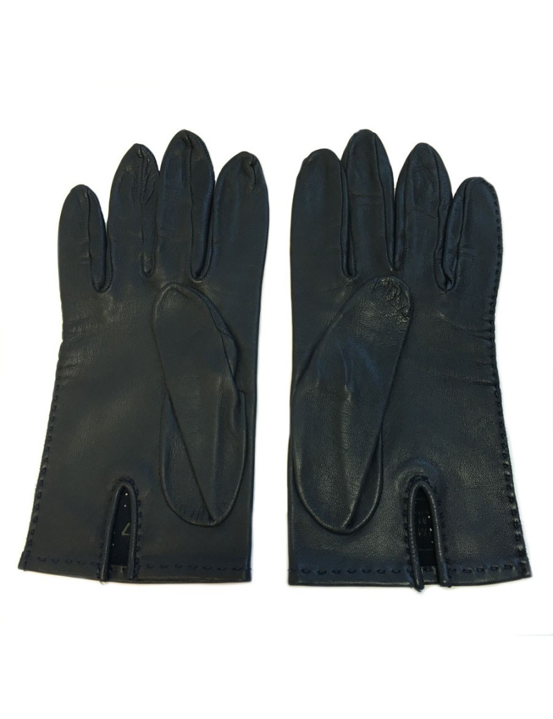 Gants HERMES en cuir bleu foncé perforé