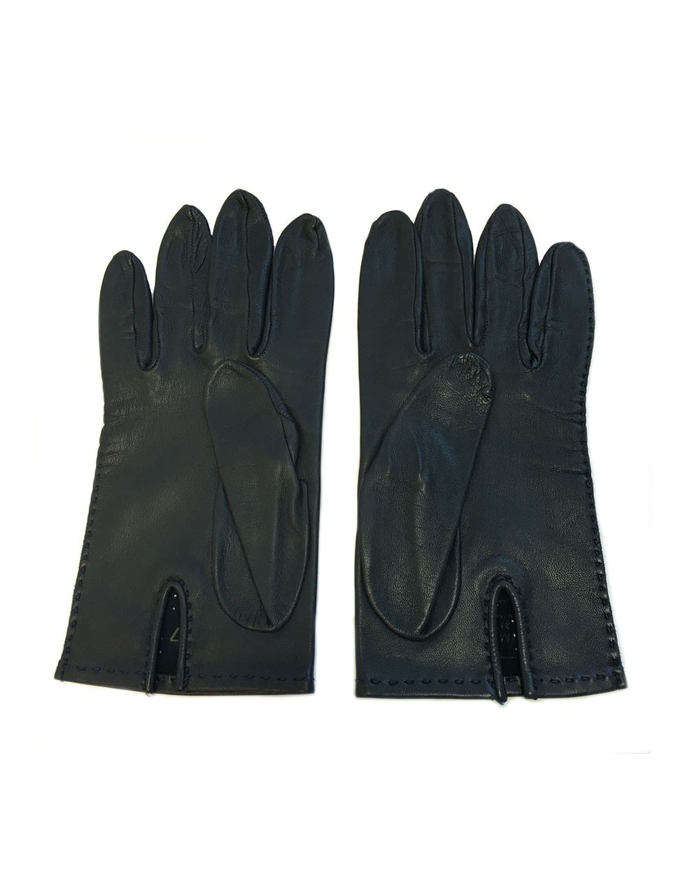 HERMES gloves in dark blue perforated leather size 7