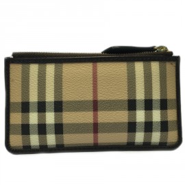 BURBERRY Haymarket Check canvas and brown leather Keyring pouch