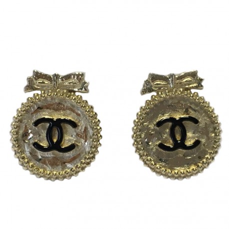 Earrings Clips CHANEL 'CC' gold & black enamel - VALOIS VINTAGE PARIS