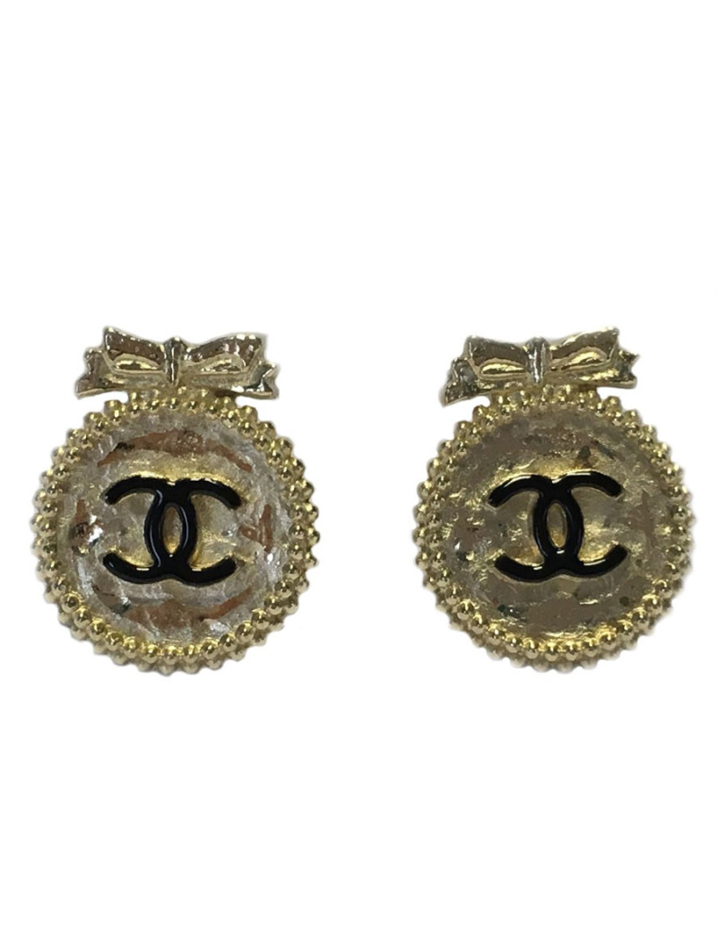 Earrings Clips CHANEL 'CC' gold & black enamel