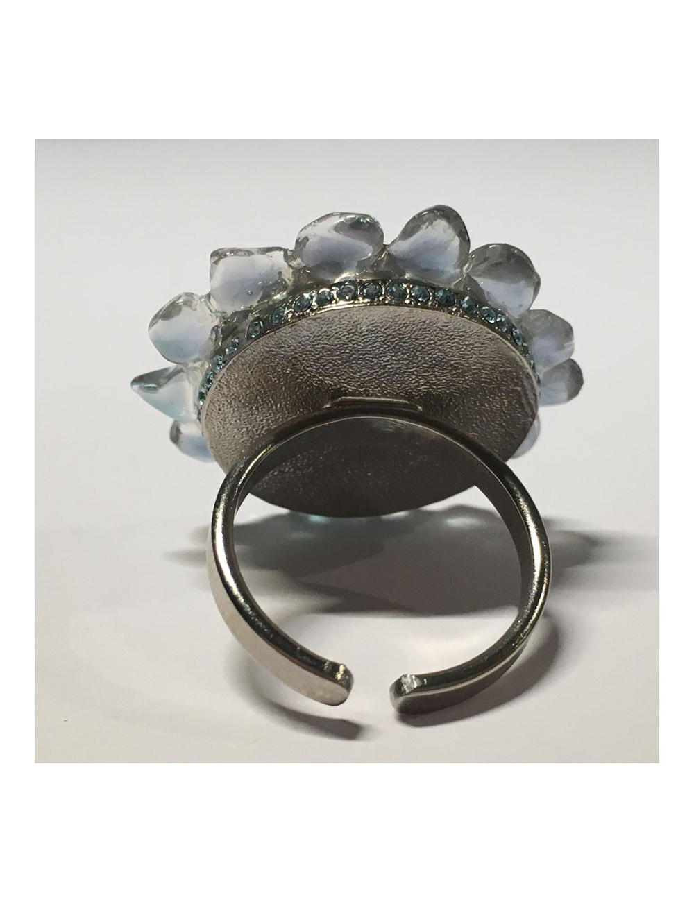 Bague fleur CHANEL haute couture pierre bleue et strass bleu