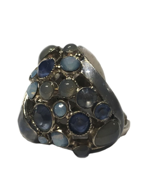 Ring CHANEL couture blue rhinestones and iridescent blue metal