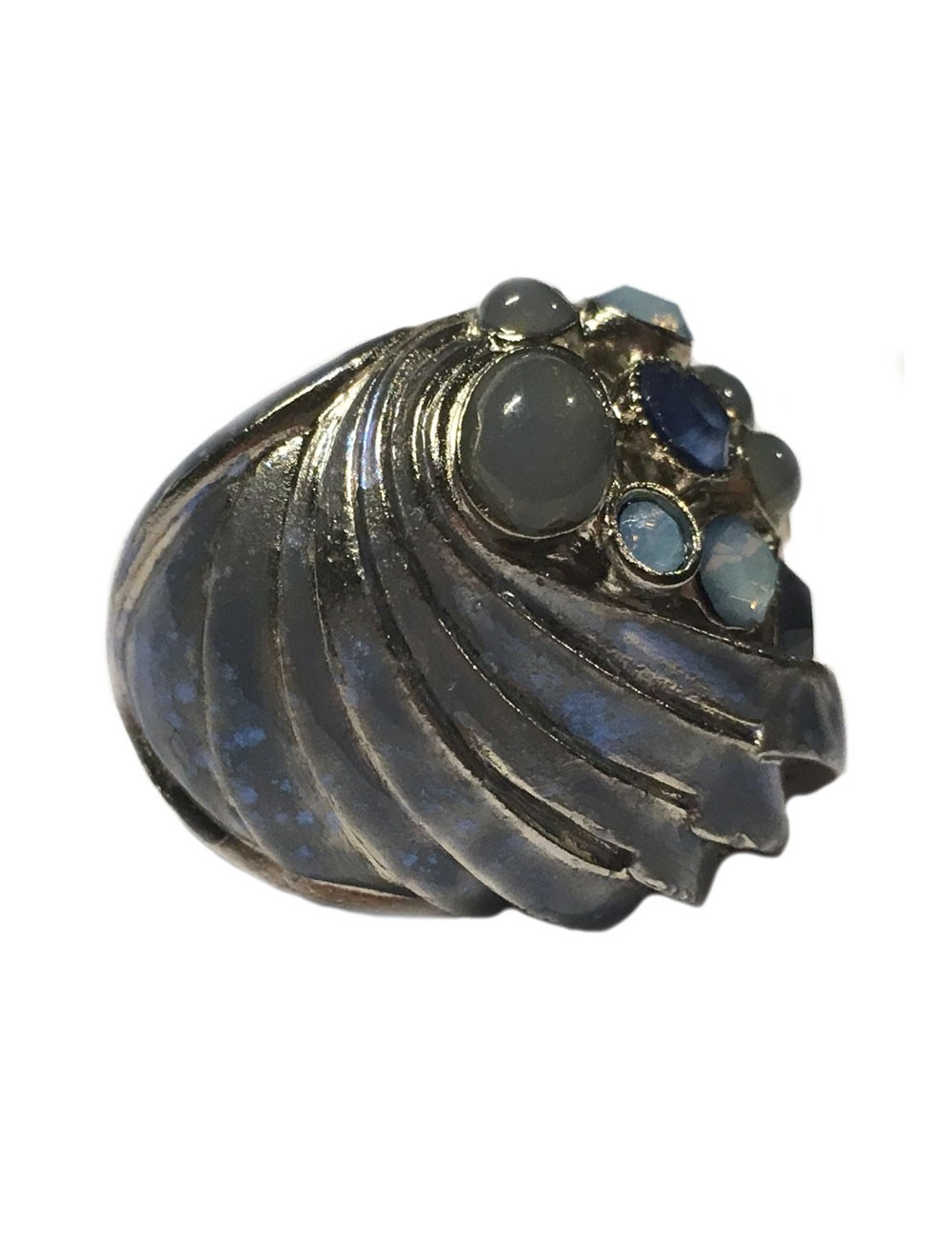 Bague CHANEL haute couture strass bleu et métal bleu métallisé