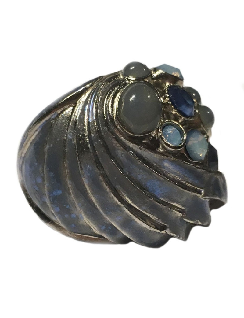 Ring CHANEL couture blue rhinestones and iridescent blue metal