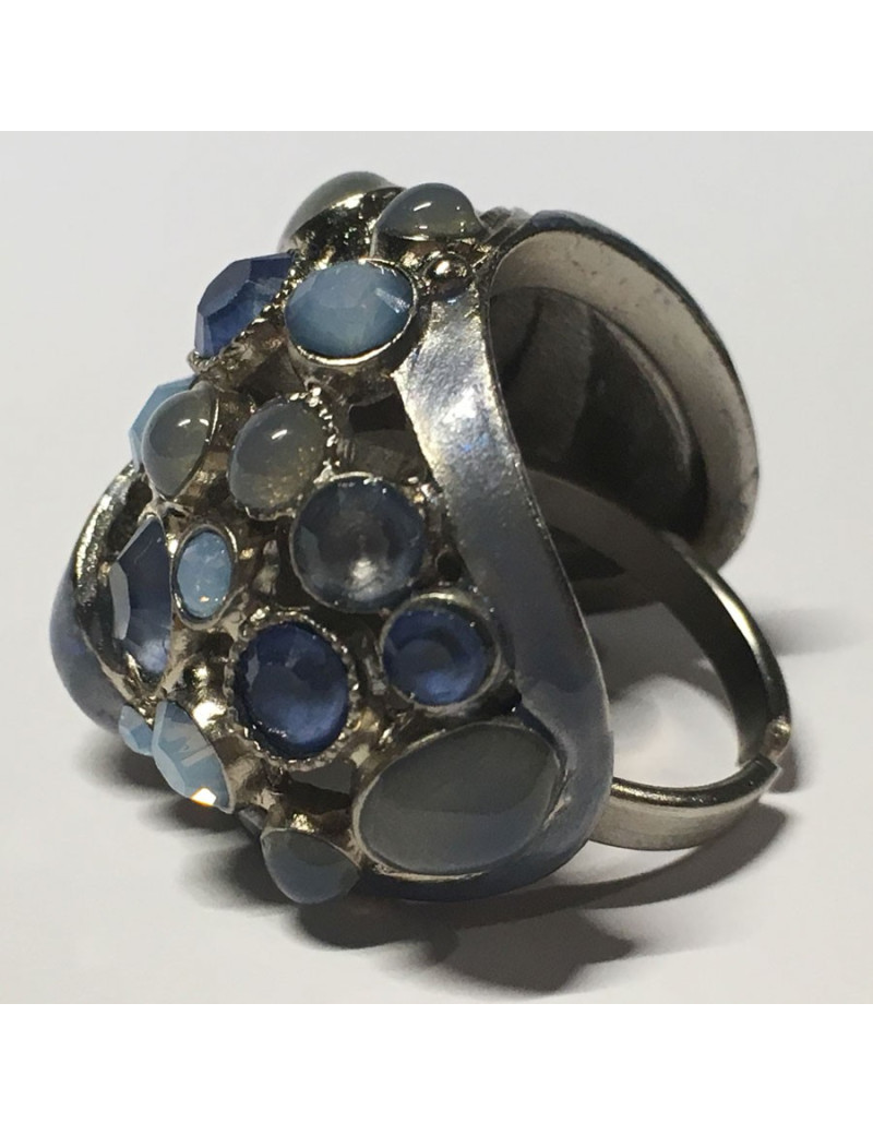 Ring CHANEL couture blue rhinestones and iridescent blue metal