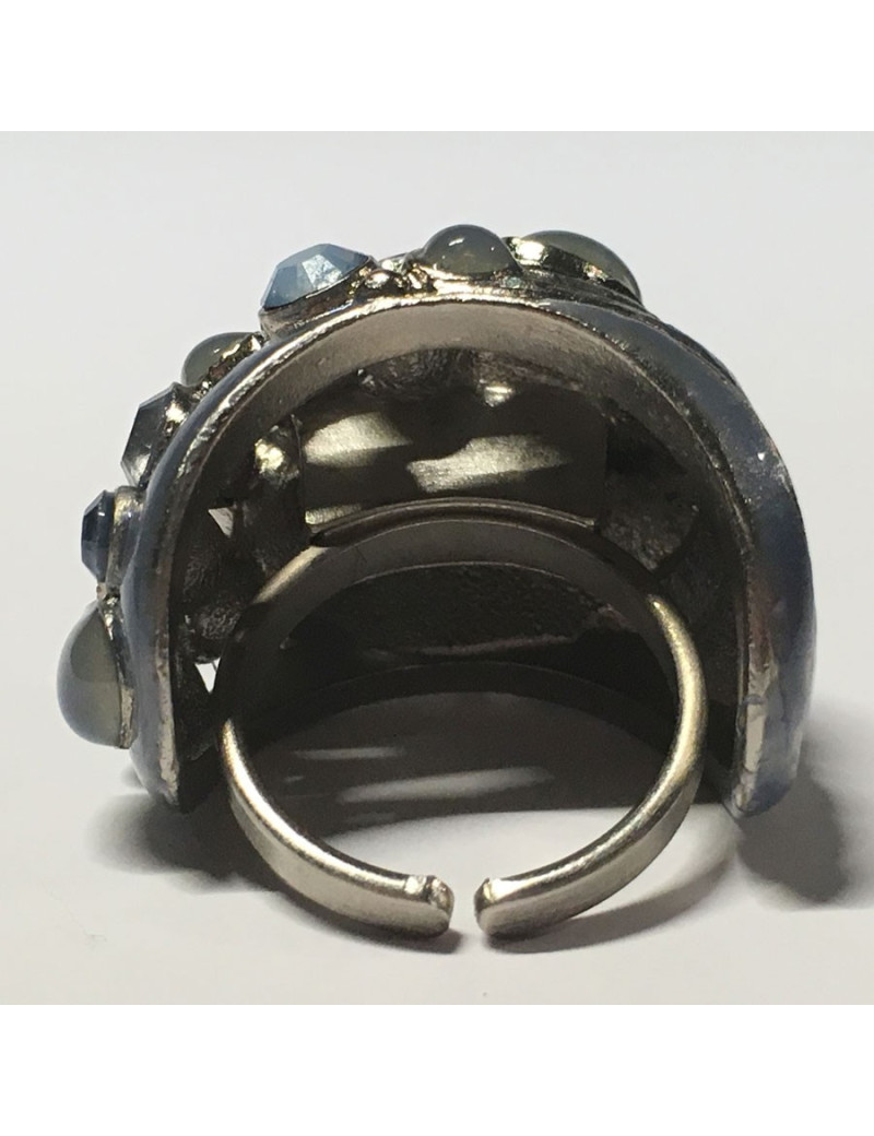 Ring CHANEL couture blue rhinestones and iridescent blue metal