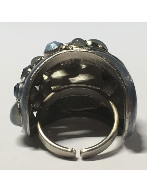 Bague CHANEL haute couture strass bleu et métal bleu métallisé