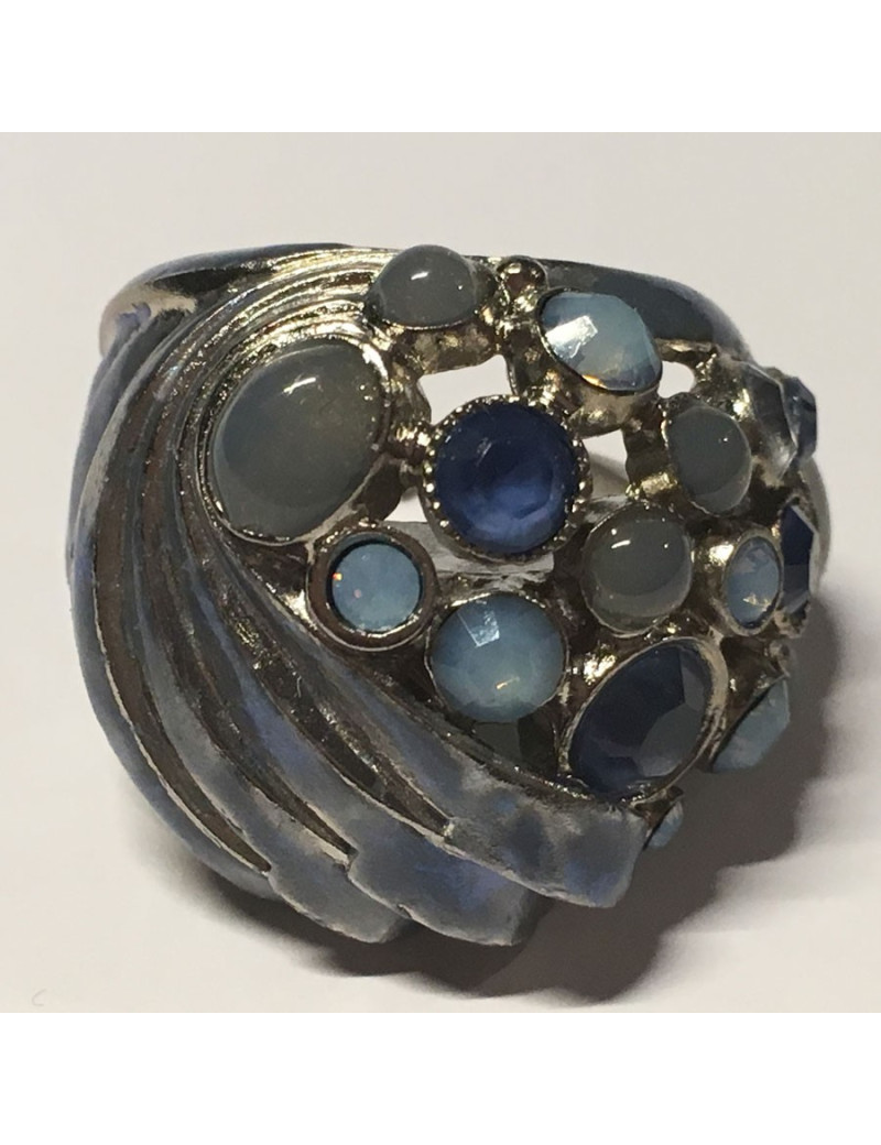 Ring CHANEL couture blue rhinestones and iridescent blue metal