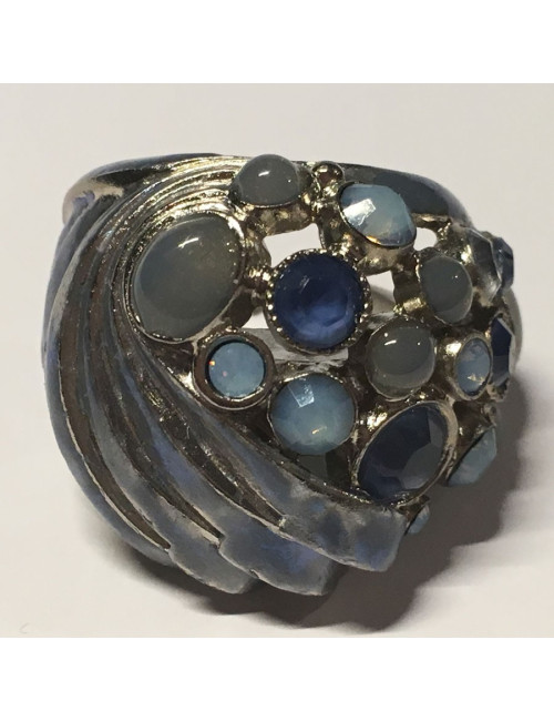 Bague CHANEL haute couture strass bleu et métal bleu métallisé