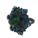 Ring LANVIN T 55 silver and blue and green rhinestones