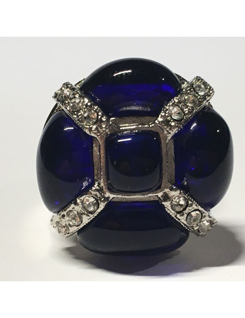 Ring CHANEL couture T53 in white rhinestones and blue resin night