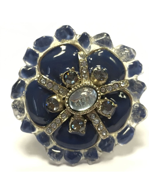 Ring CHANEL couture T 52 silver, rhinestone and blue resin