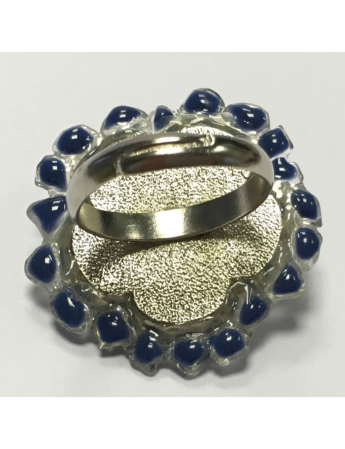 Ring CHANEL couture T 52 silver, rhinestone and blue resin