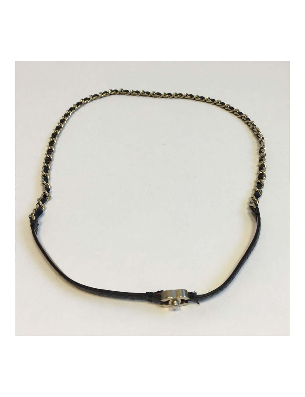 Belt chain and striped black leather CHANEL