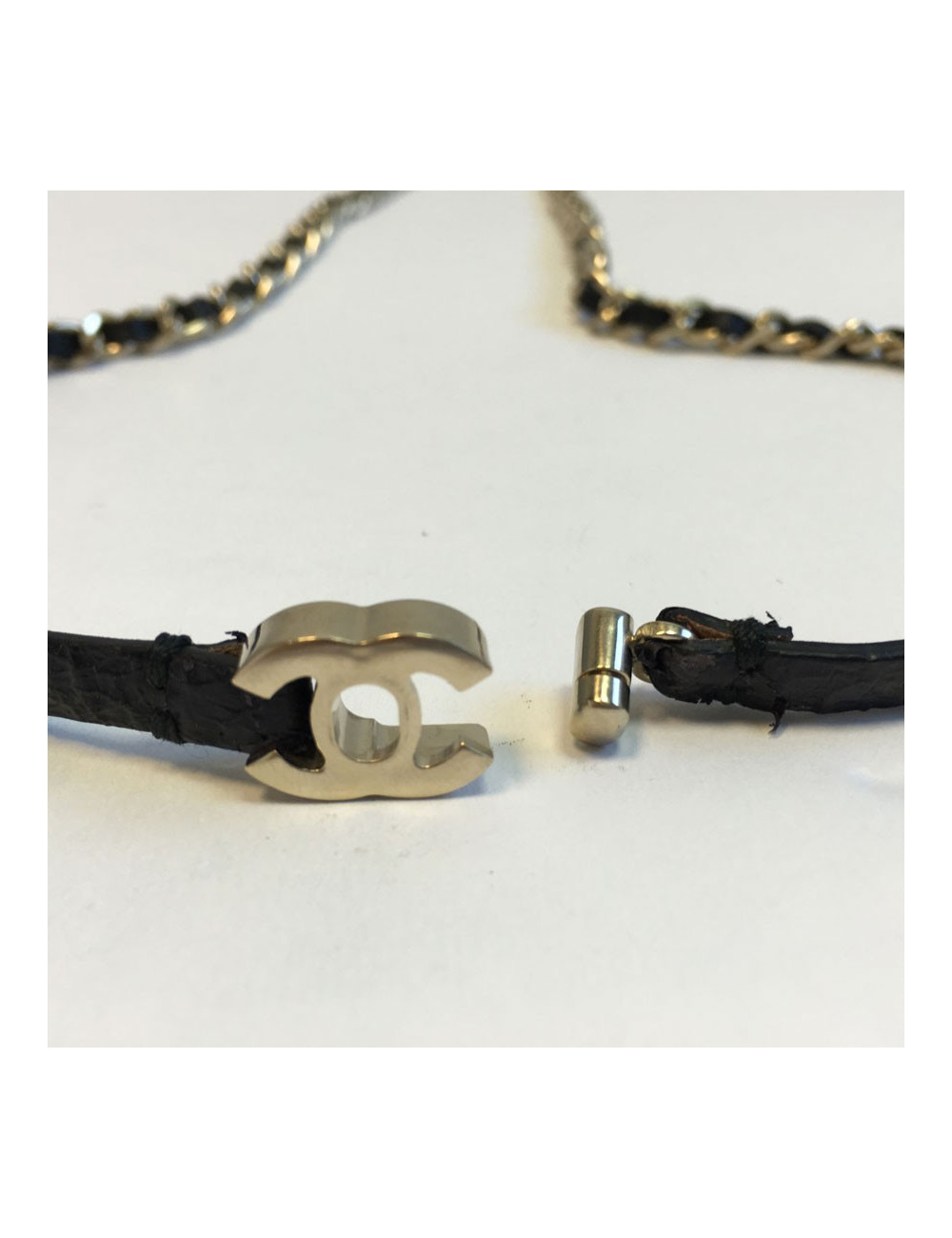 Belt chain and striped black leather CHANEL