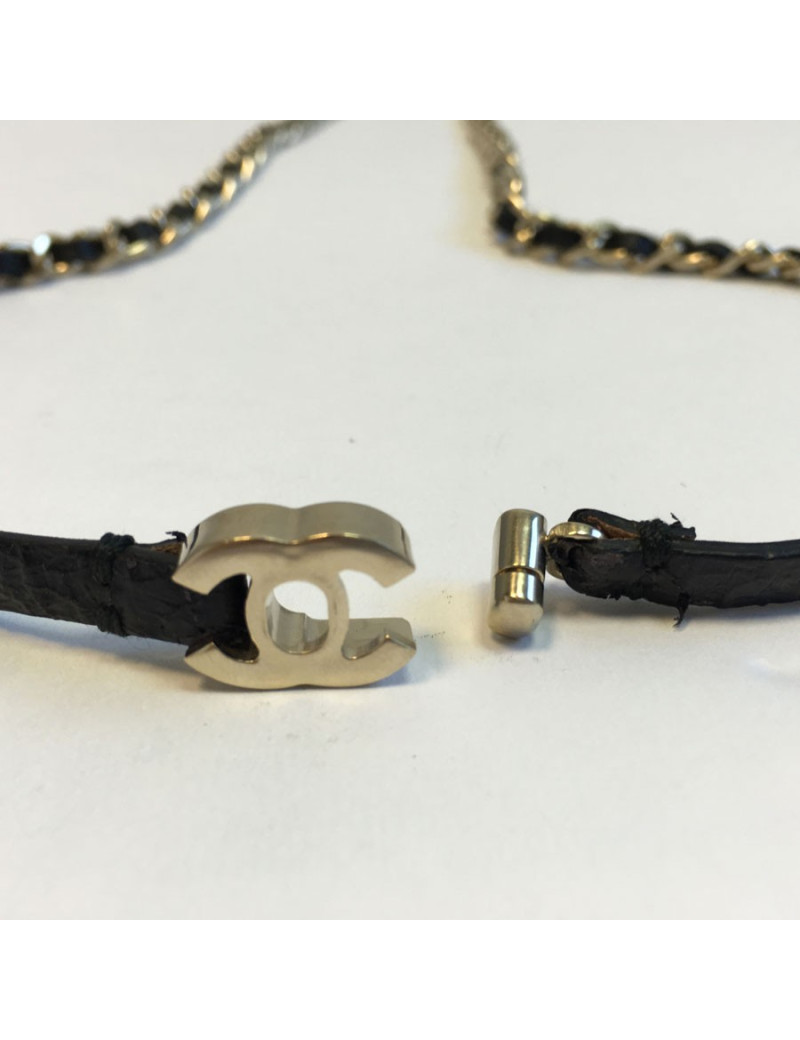 Belt chain and striped black leather CHANEL