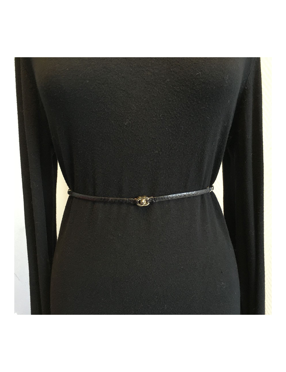 Belt chain and striped black leather CHANEL