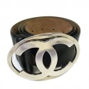 CHANEL black leather belt and buckle CC