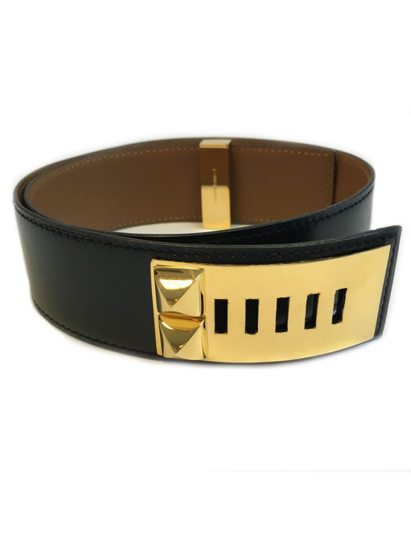 Ceinture HERMES médor en cuir box noir