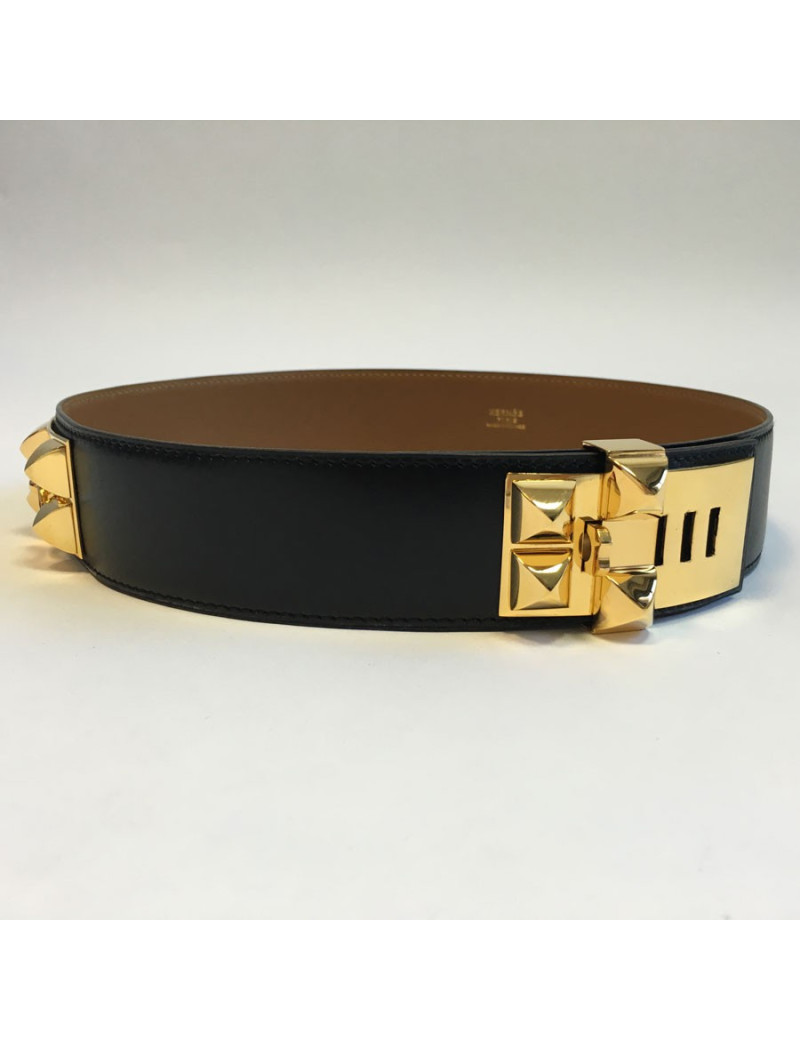 Ceinture HERMES médor en cuir box noir