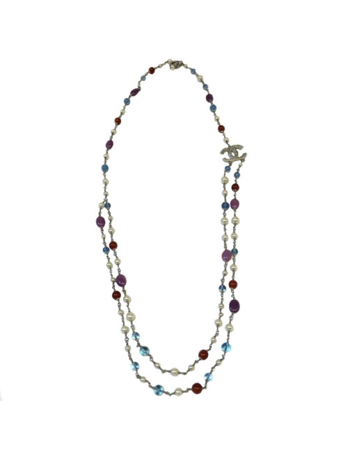 CHANEL necklace in multicolored pearls and CC