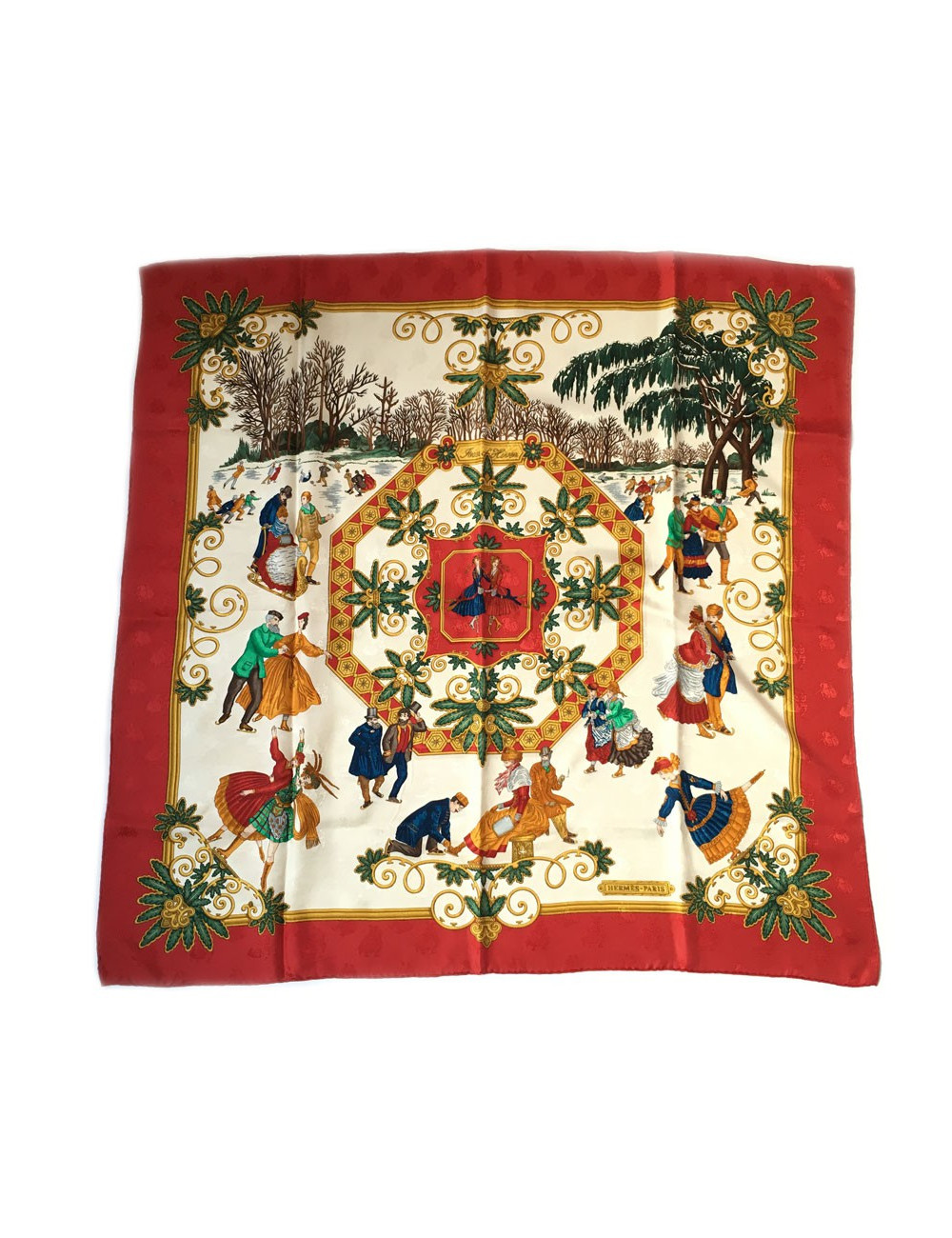 Carré HERMES "Joies d'hiver" en soie