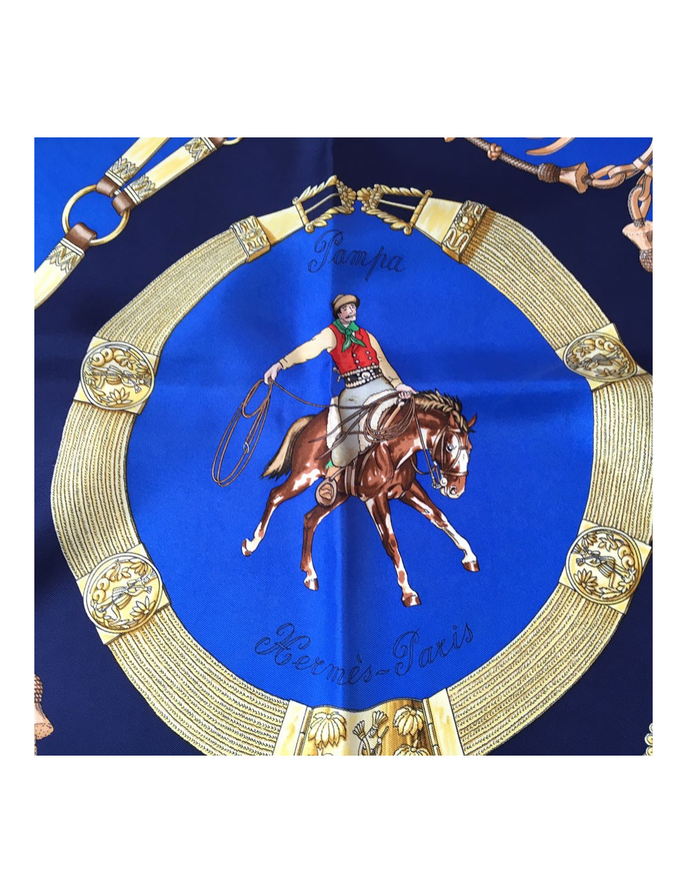 Hermès "Pampa" in night blue silk