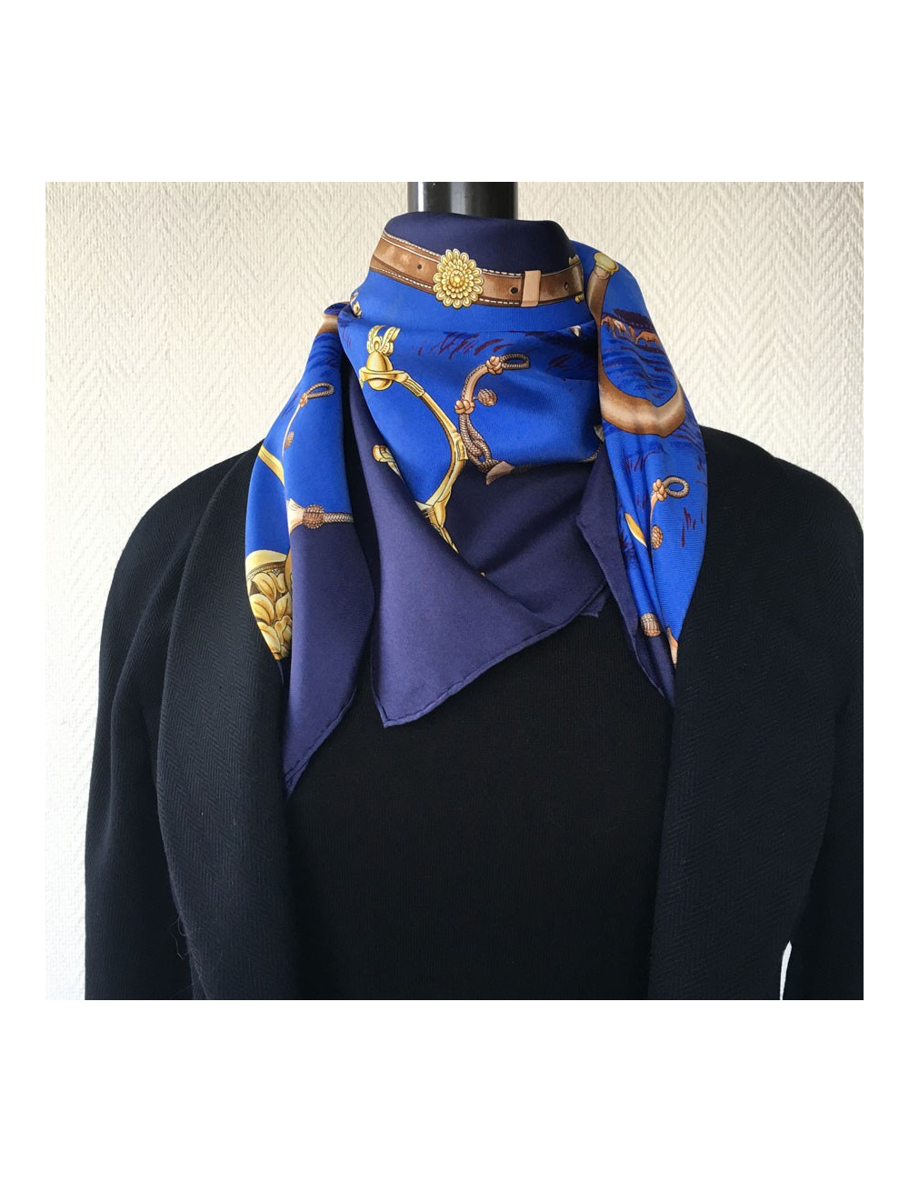 Hermès "Pampa" in night blue silk