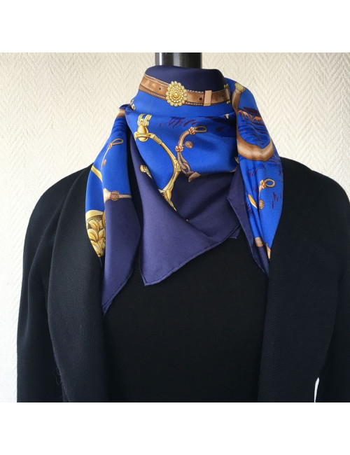 Hermès "Pampa" in night blue silk