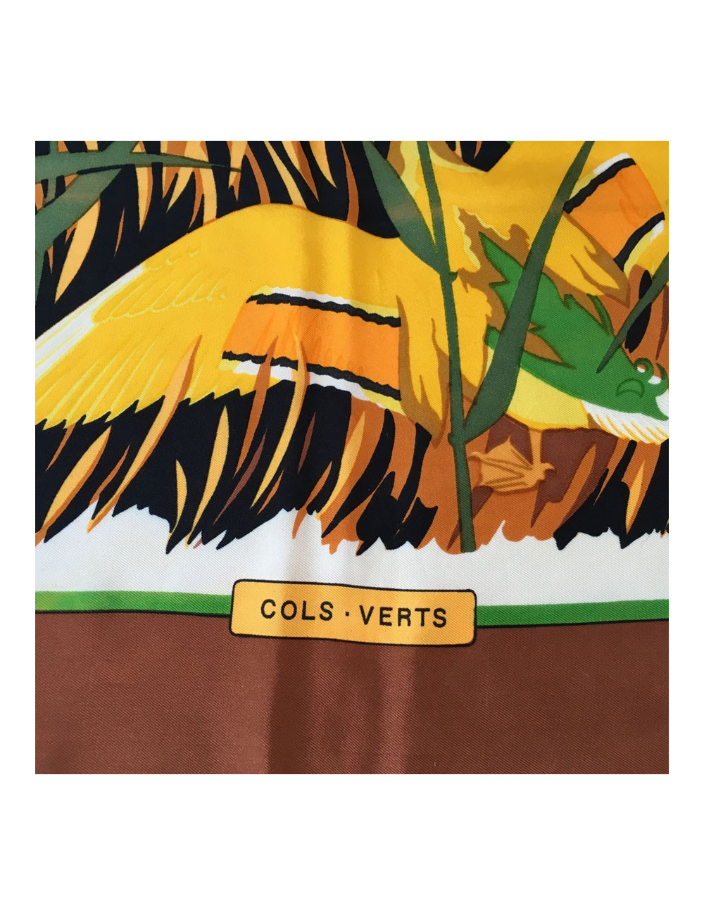 Carré HERMES "Cols Verts" en soie marron