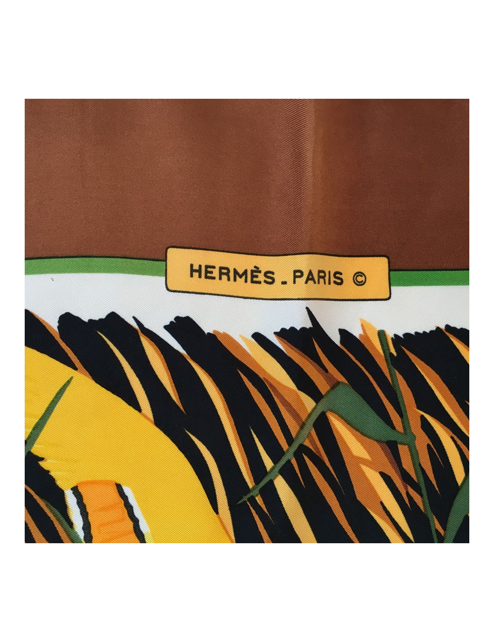 Carré HERMES "Cols Verts" en soie marron