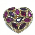 YVES SAINT LAURENT heart pin in giled metal and corlored small resin
