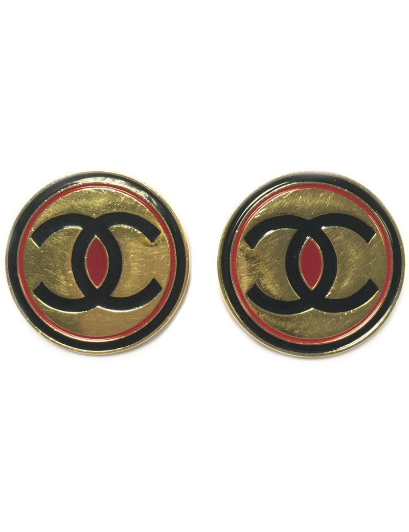 Clips CHANEL vintage Double c bleu et rouge
