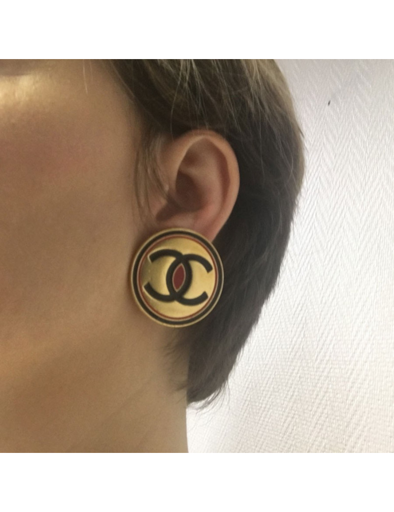 Clips CHANEL vintage Double c bleu et rouge