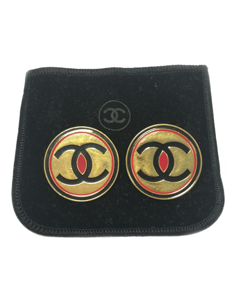 Clips CHANEL vintage Double c bleu et rouge