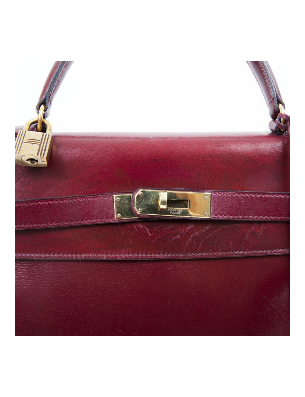 Kelly 32 HERMES cuir box rouge H Vintage