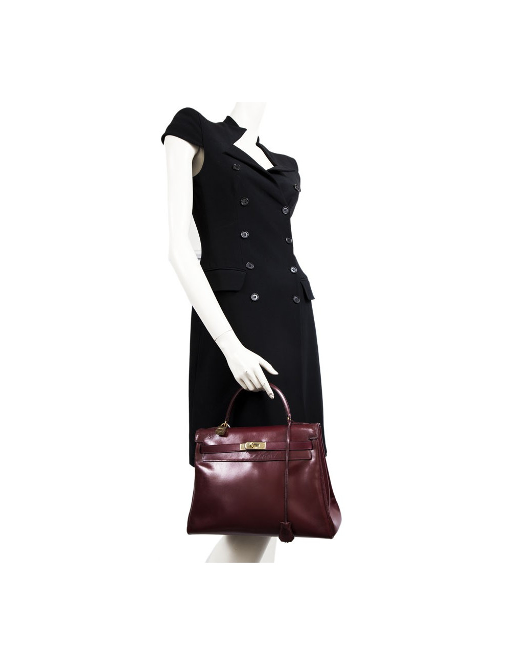 Kelly 32 HERMES cuir box rouge H Vintage