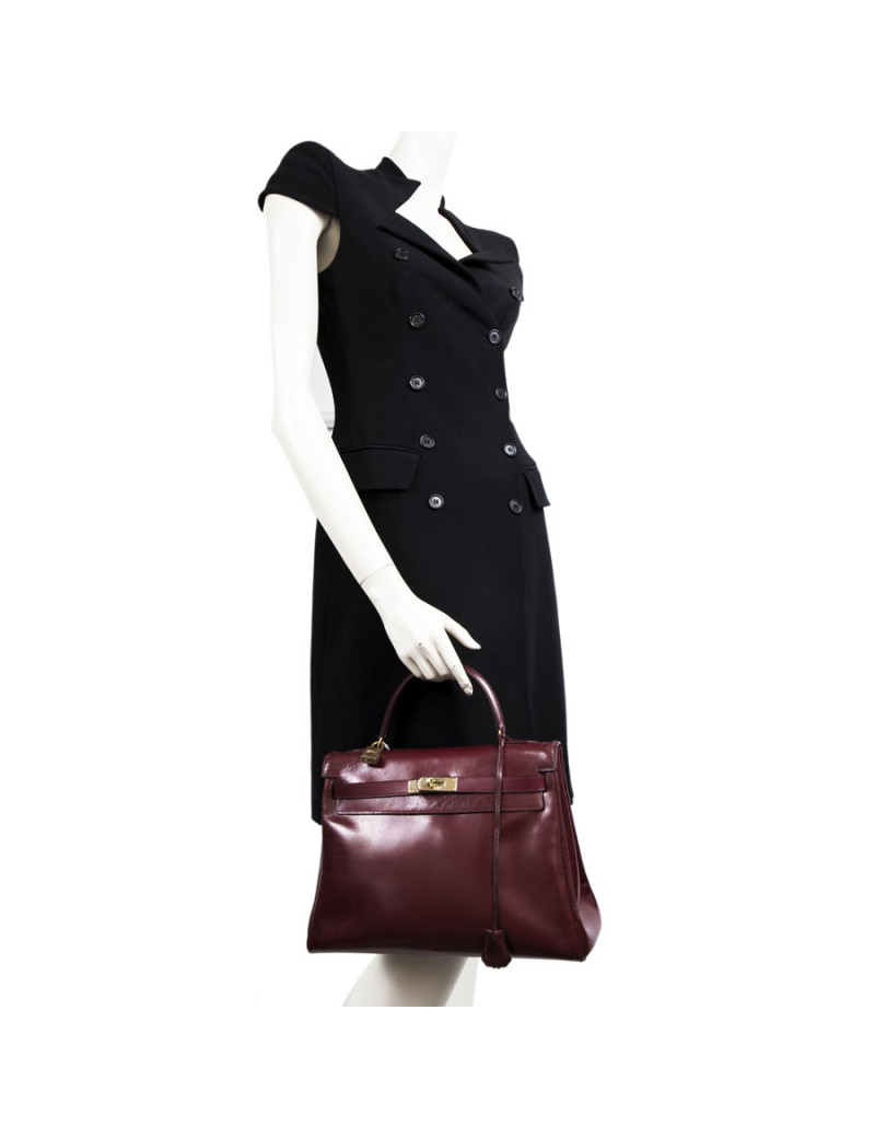 Kelly 32 HERMES cuir box rouge H Vintage