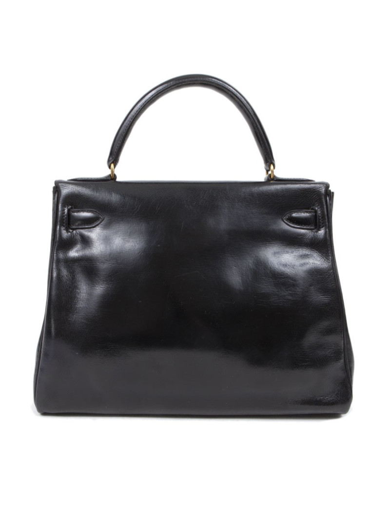 Sac kelly 28 HERMES cuir box noir Vintage