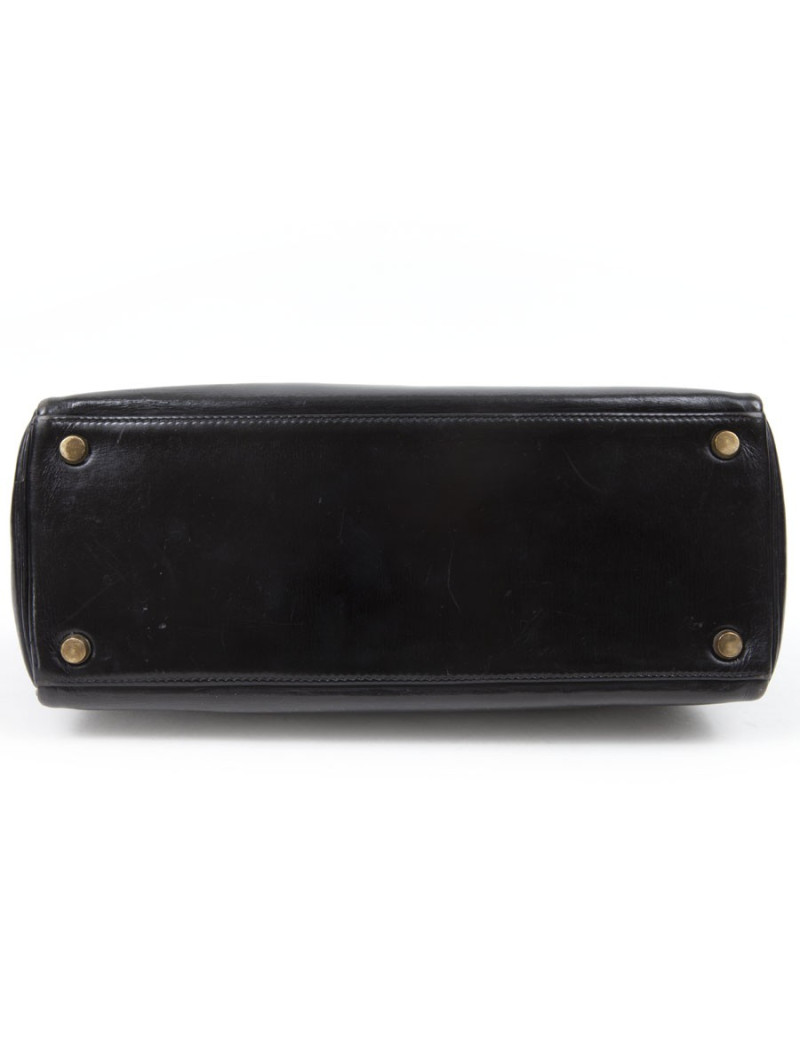 Sac kelly 28 HERMES cuir box noir Vintage