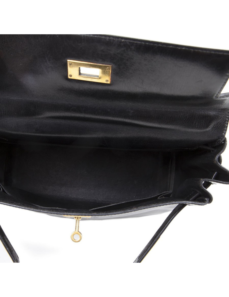Sac kelly 28 HERMES cuir box noir Vintage