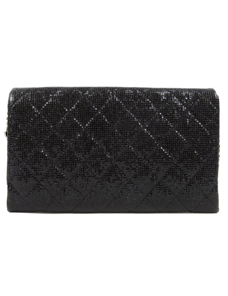 CHANEL quilted shiny black leather pouch
