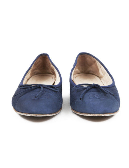 CHANEL T39 blue padded nubuck leather ballerinas