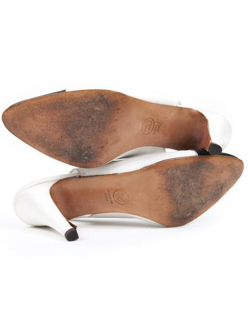 Sandales Couture CHANEL T9 bicolore satin de soie