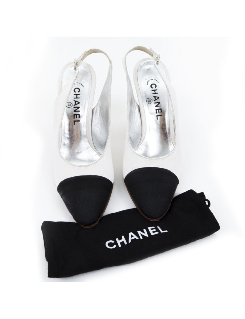Sandales Couture CHANEL T9 bicolore satin de soie